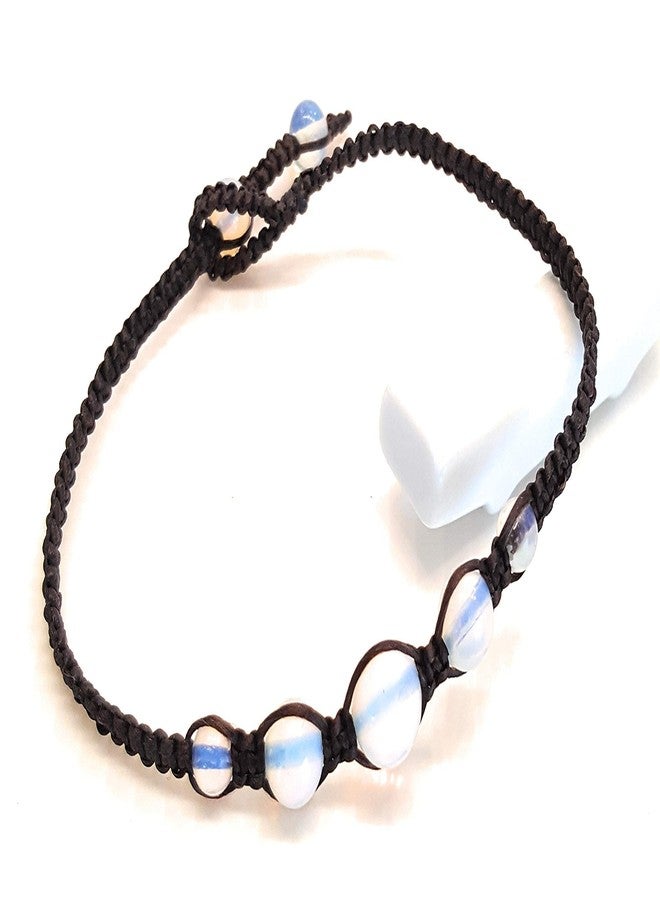 CCBFY Opal Moonstone Anklet Bracelet Braided Woven Wax Cord Adjustable Anklet for Men Women Black - Image 5